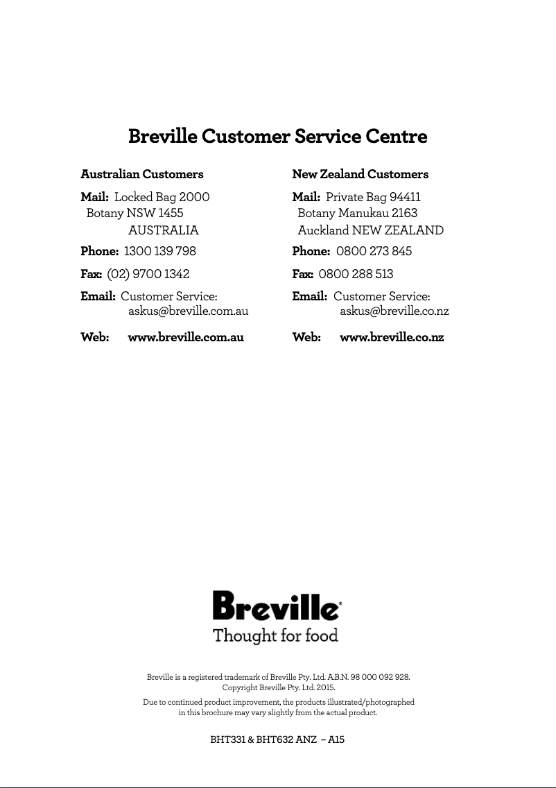 Página 1 del manual Manual de usuario Breville LavishVelvet & LushPlush BHT331