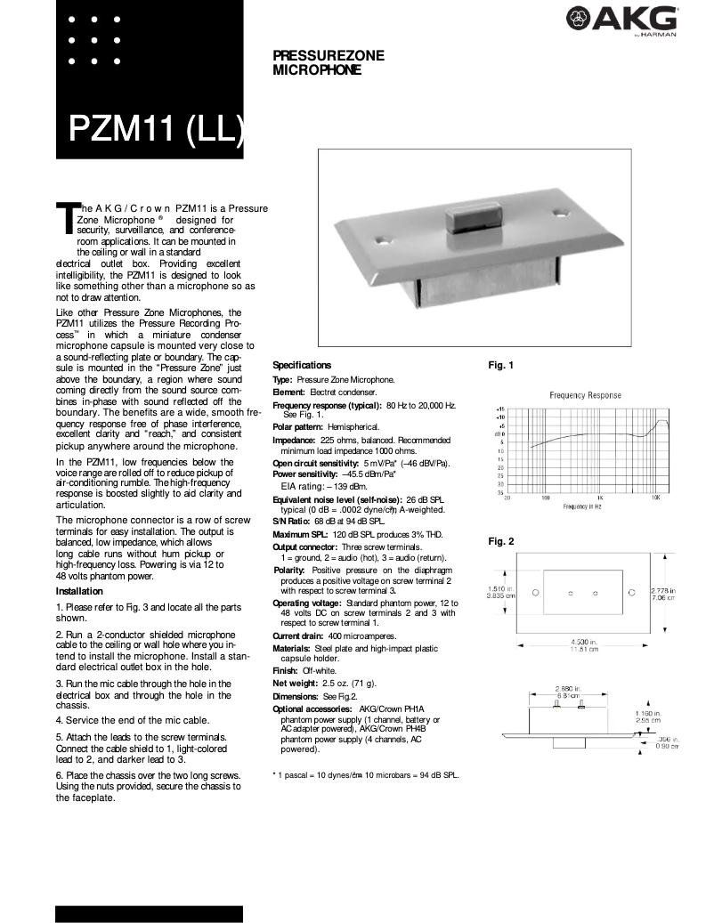 Page n°1 - Manuel utilisateur AKG PZM-11