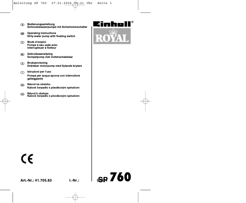 Page n°1 - Manuel utilisateur Einhell Royal SP 760