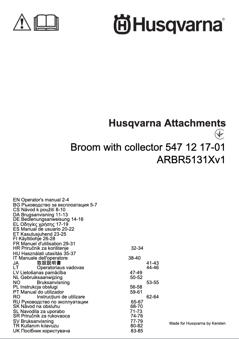 Page 1 de la notice Manuel utilisateur Husqvarna ARBR5131Xv1