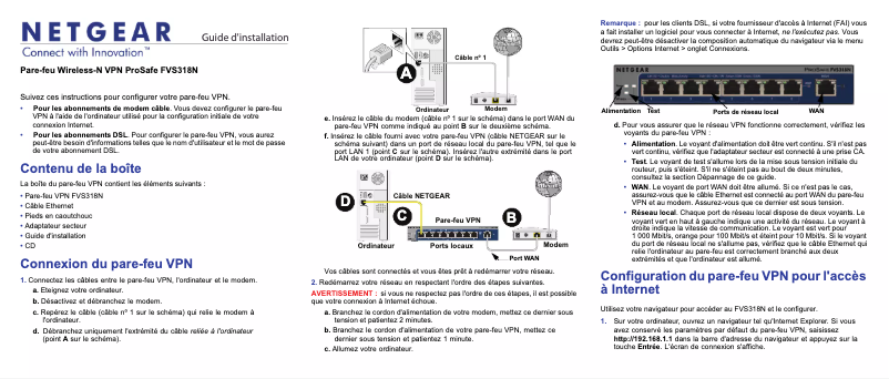 Page 1 de la notice Guide d'installation Netgear FVS318N