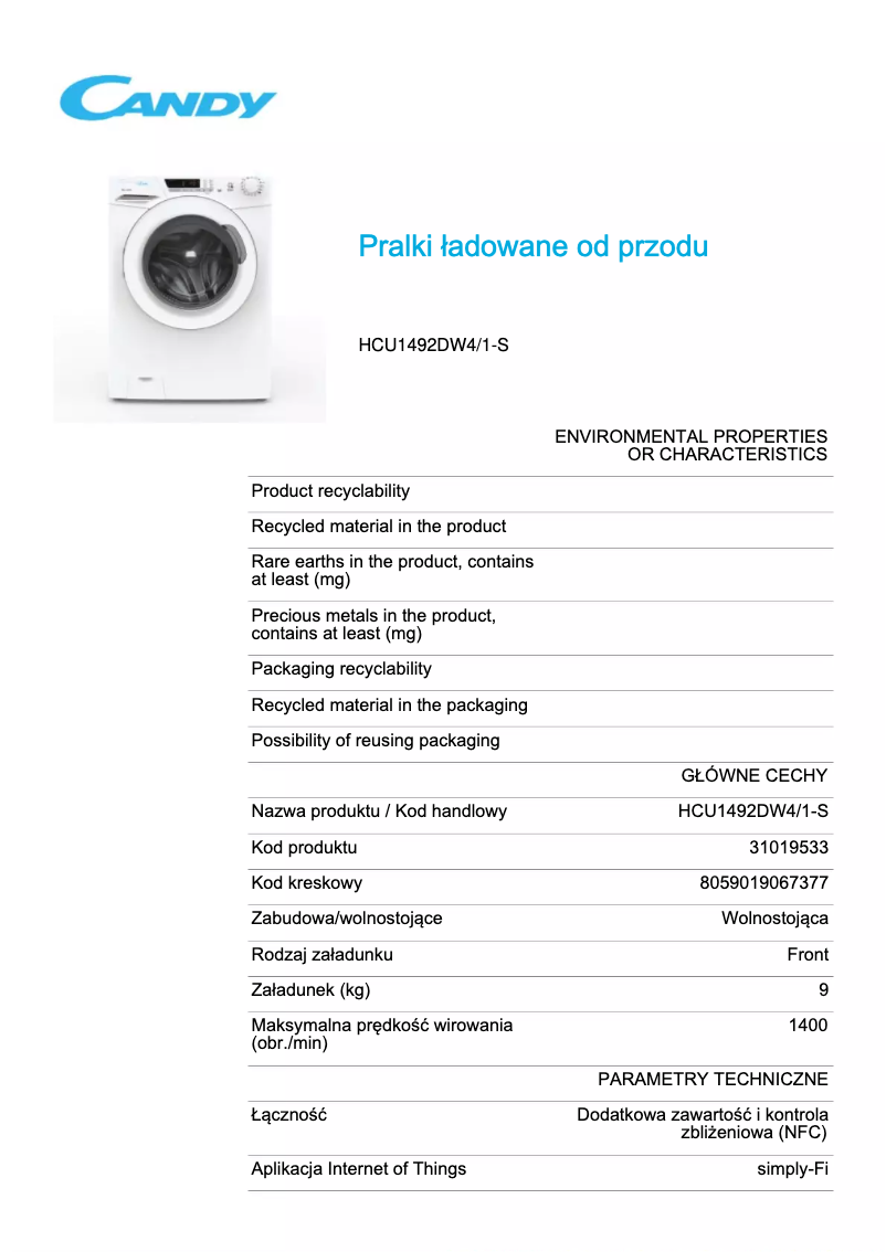 Image de la première page du manuel de l'appareil HCU1492DW4/1-S