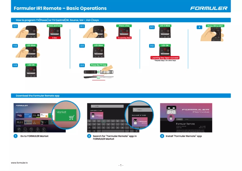 Page 1 de la notice Manuel utilisateur Formuler GTV-IR1