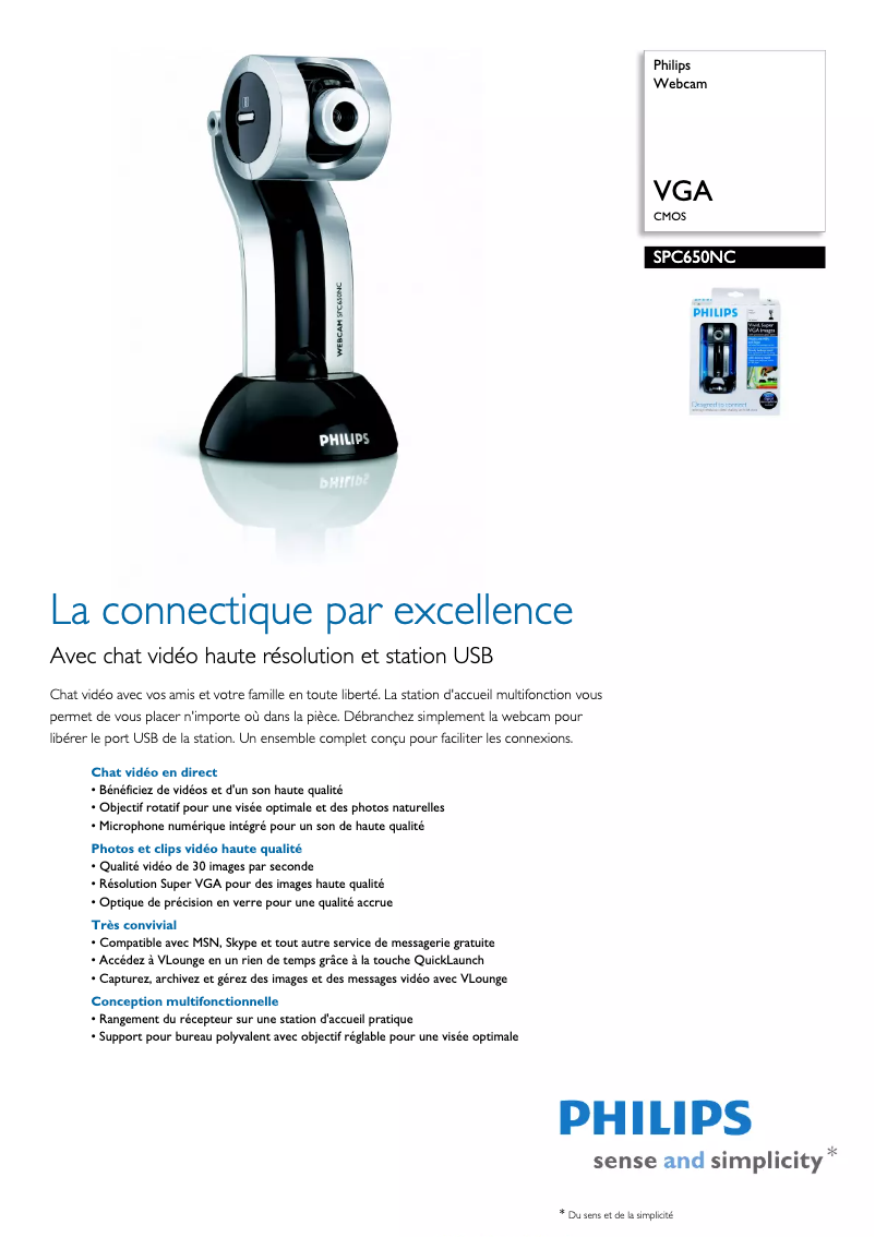 Page 1 de la notice Fiche technique Philips SPC650NC