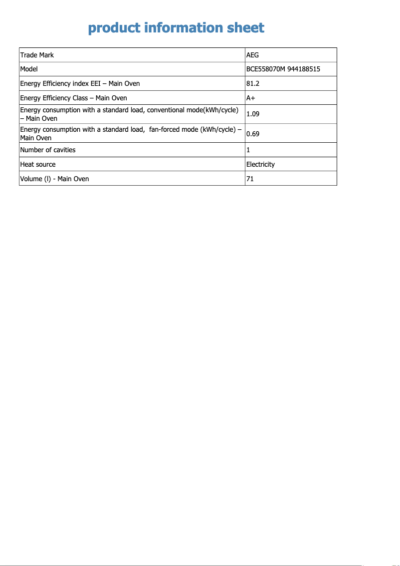 Page 1 de la notice Fiche technique AEG BCE558070M