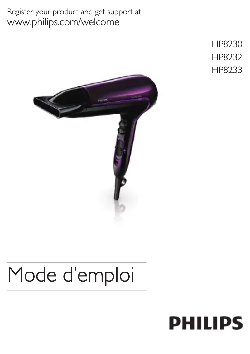 Page 1 de la notice Manuel utilisateur Philips ThermoProtect Ionic HP8233