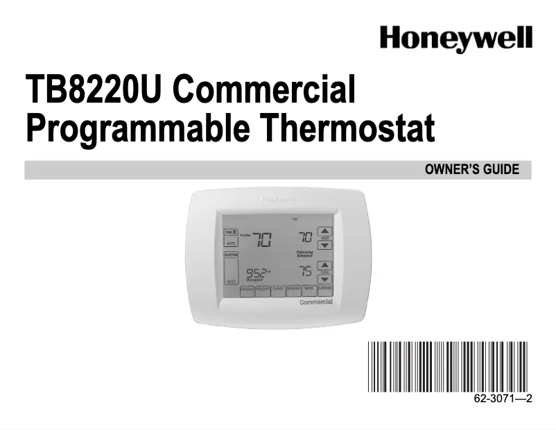 Page n°1 - Manuel utilisateur Honeywell TB8220U