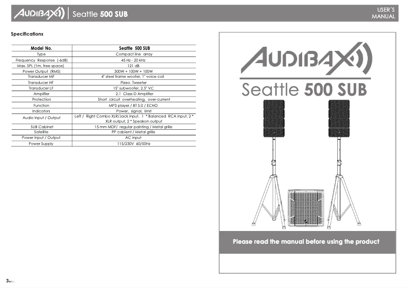 Page 1 de la notice Manuel utilisateur Audibax Seattle 500