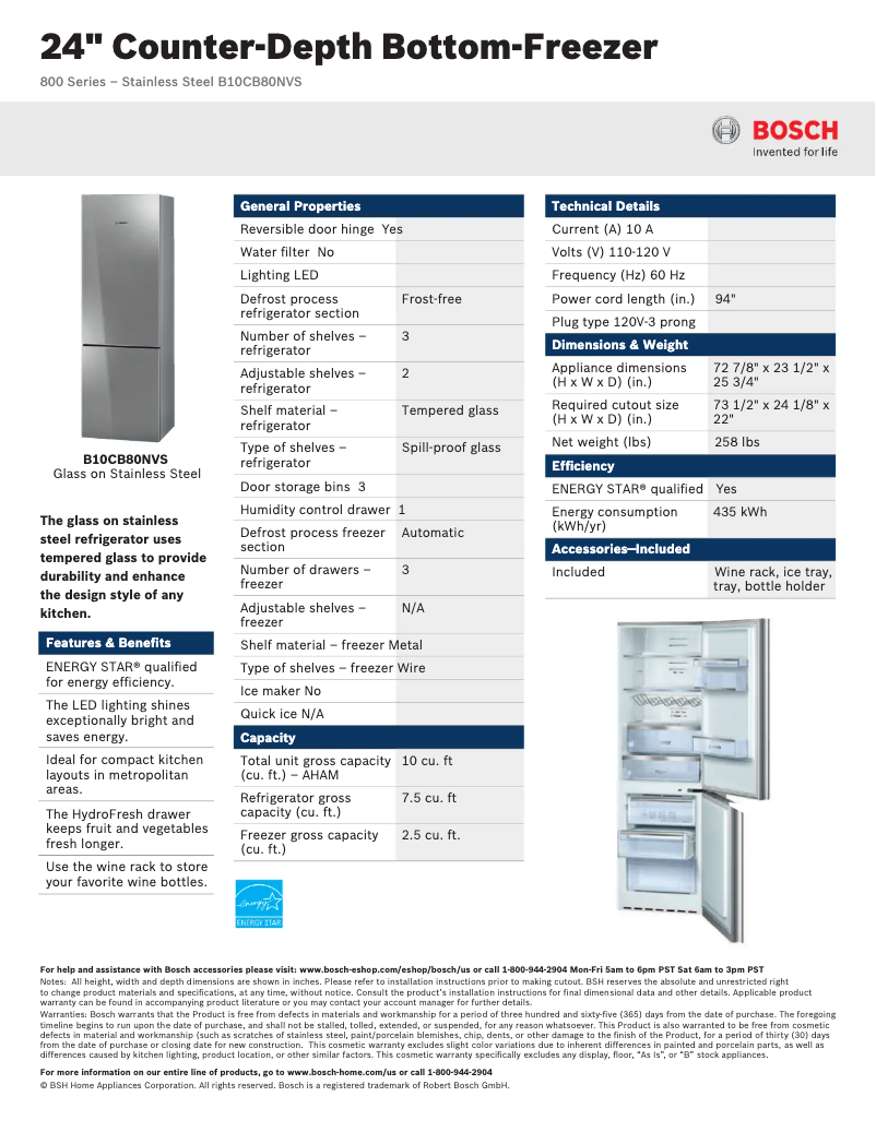 Página 1 del manual Ficha técnica Bosch B10CB80NVS