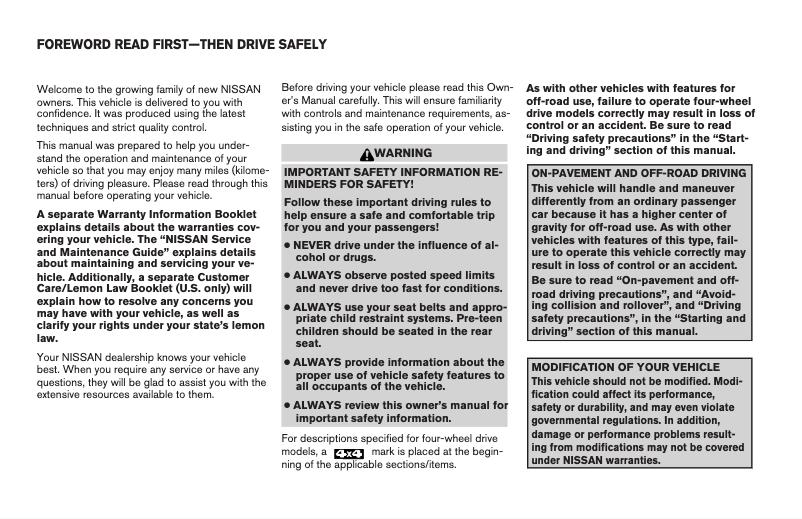 Page 1 de la notice Manuel utilisateur Nissan Armada (2006)