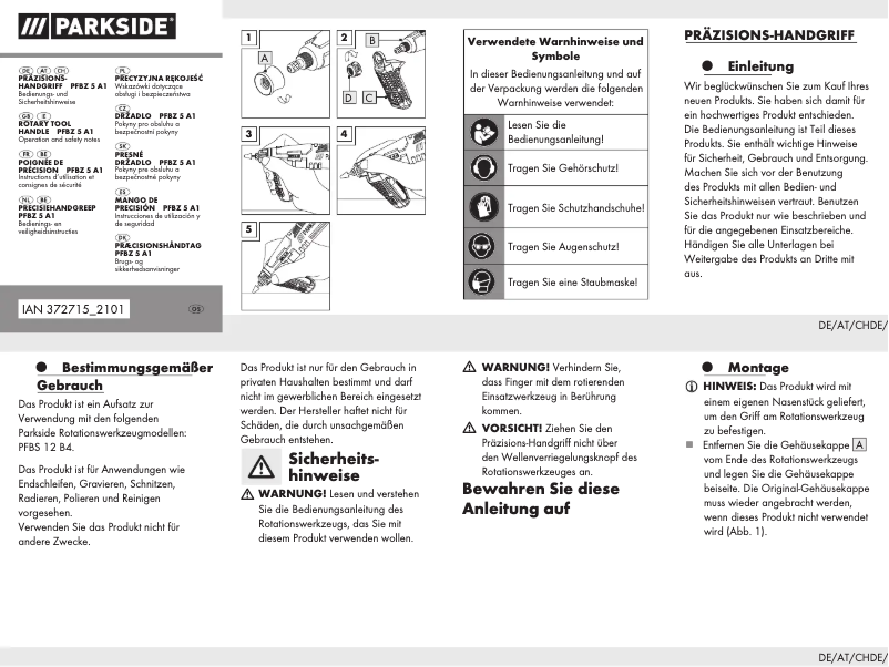 Page 1 de la notice Manuel utilisateur Parkside PFBZ 5 A1