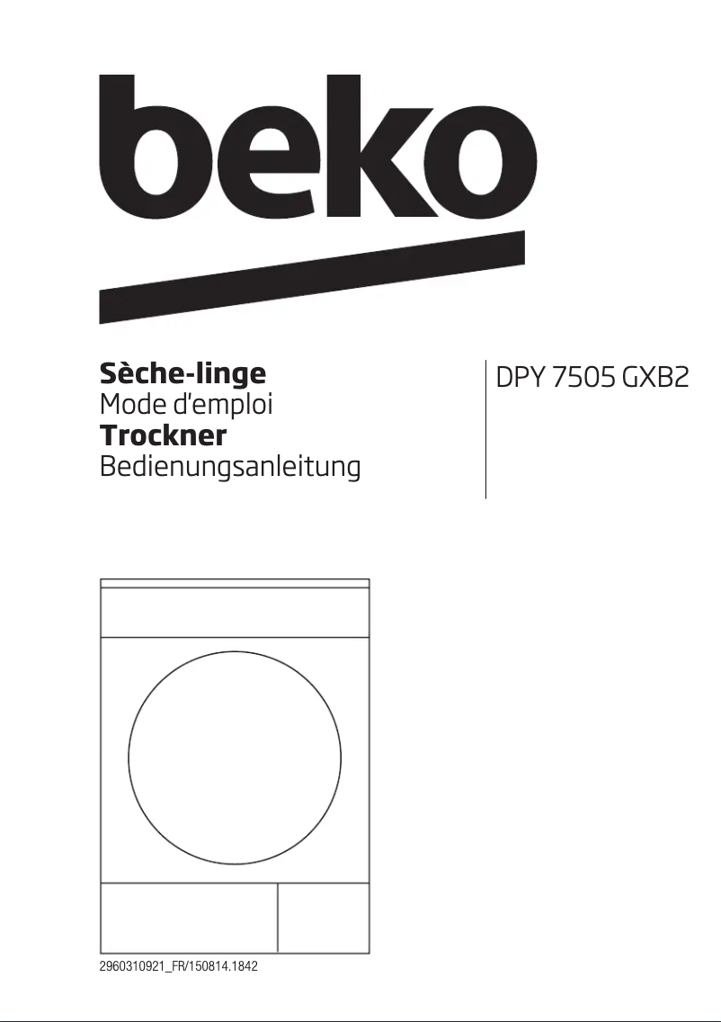 Page 1 de la notice Manuel utilisateur Beko DPY 7505 GXB2