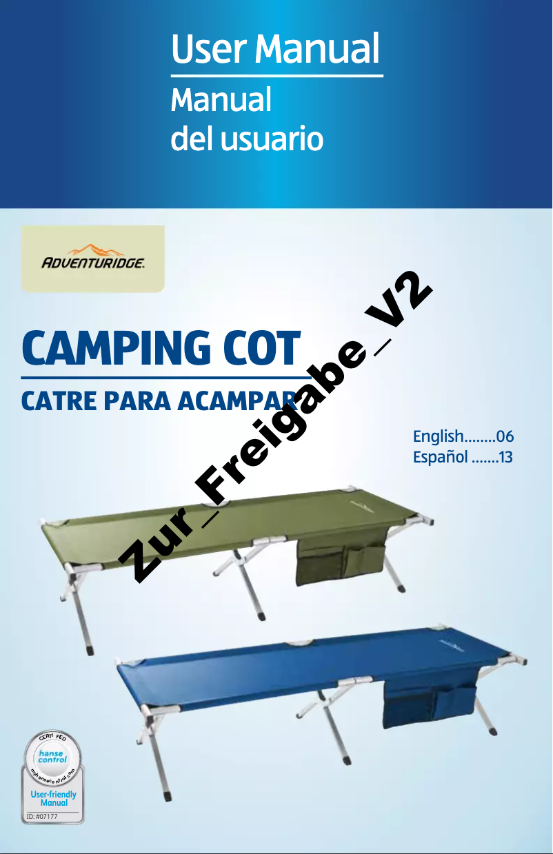 Page n°1 - Manuel utilisateur Adventuridge Camping Cot 96122