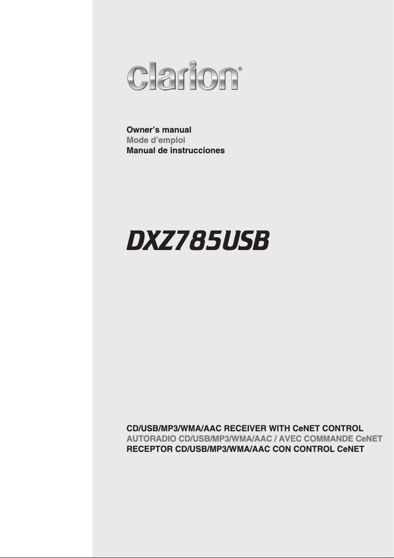 Page n°1 - Manuel utilisateur Clarion DXZ785USB