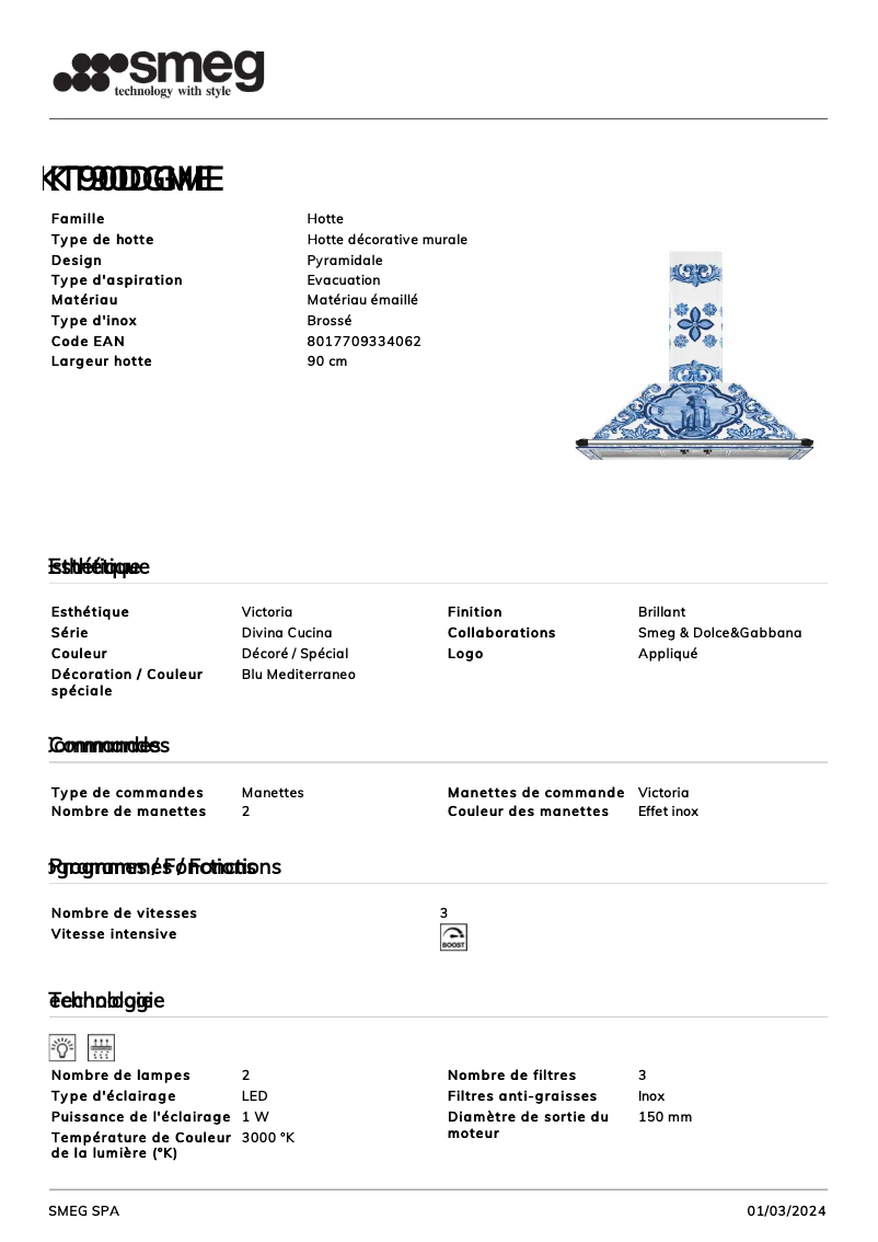 Page n°1 - Fiche technique Smeg KT90DGME