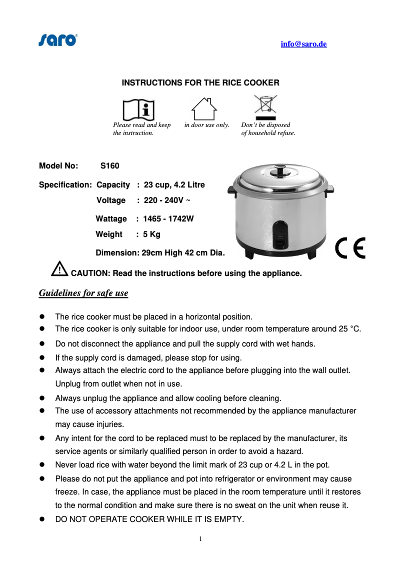 Page 1 de la notice Manuel utilisateur Saro RICO