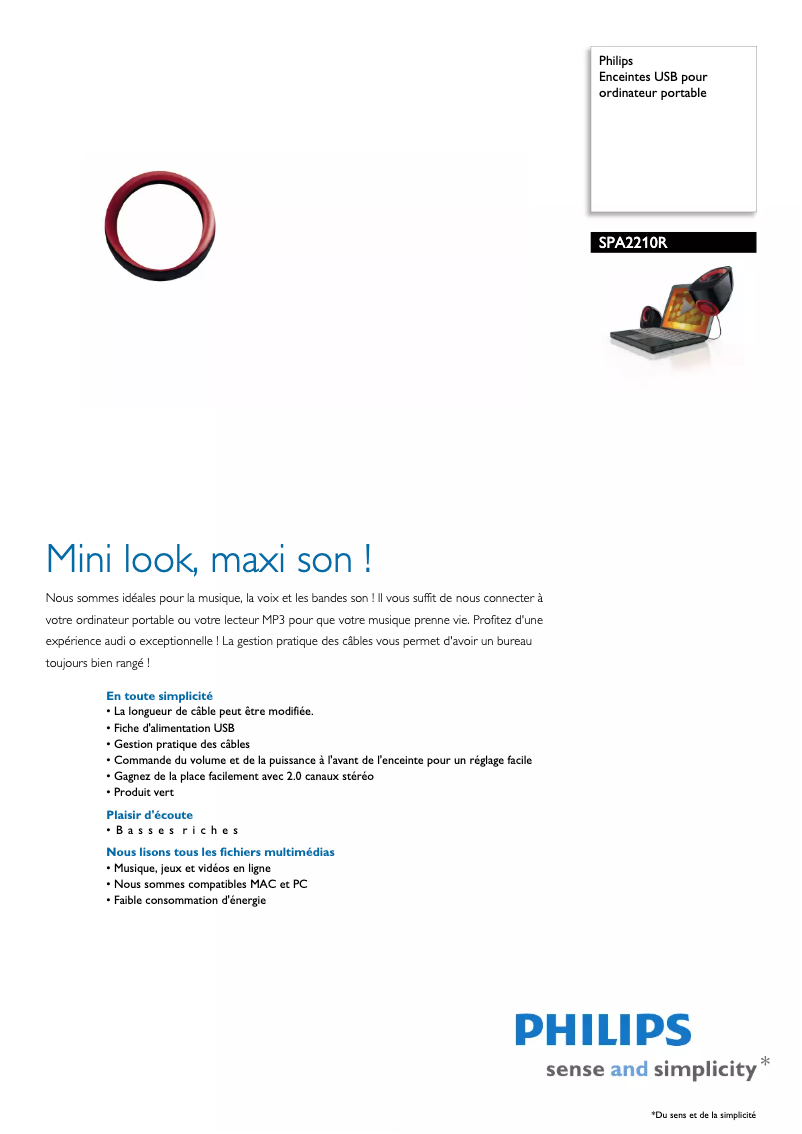 Page n°1 - Fiche technique Philips SPA2210R