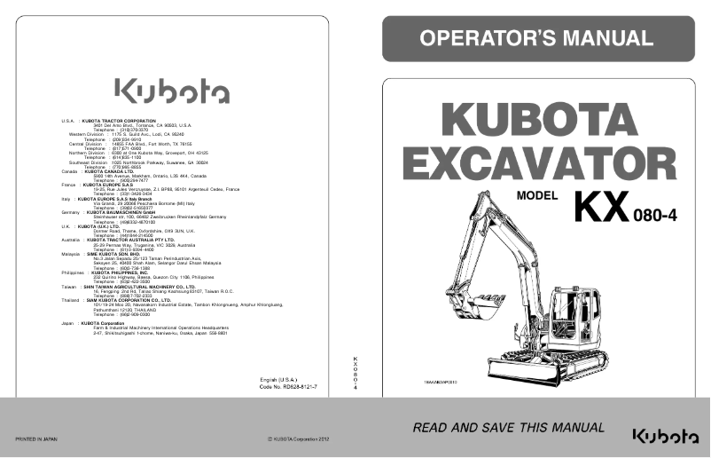 Page 1 de la notice Manuel utilisateur Kubota KX080-4