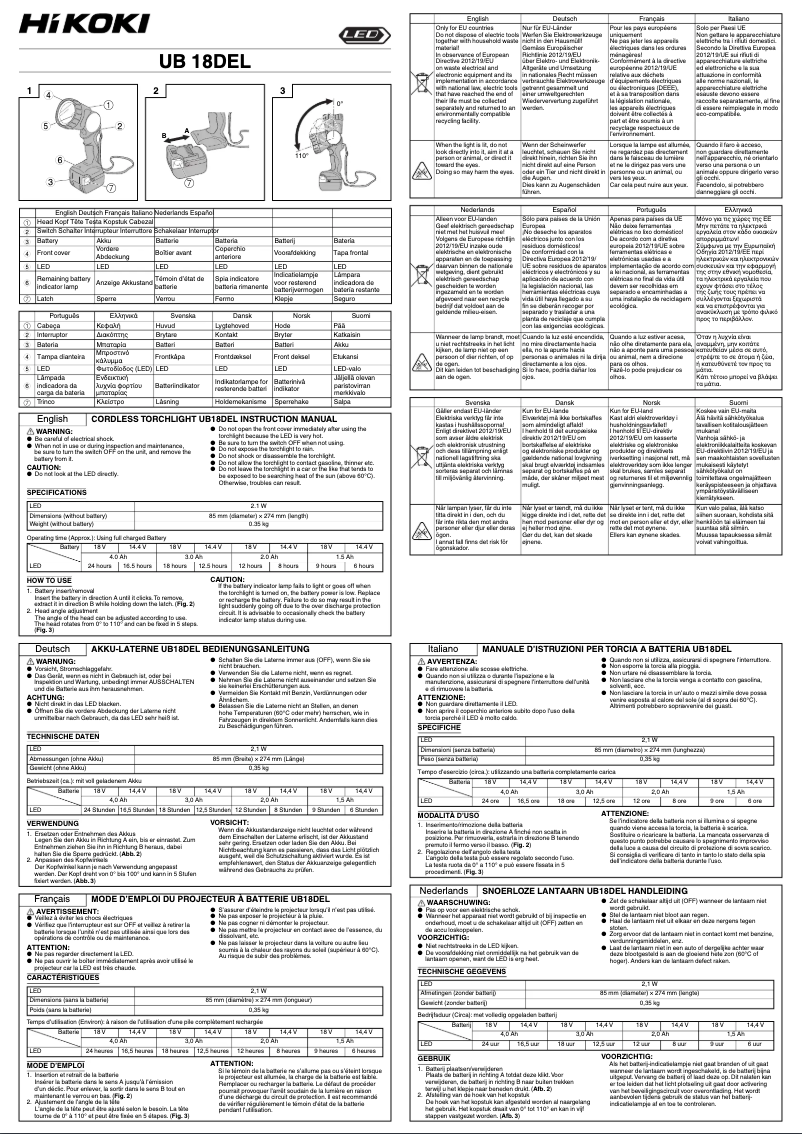 Page 1 de la notice Manuel utilisateur HiKOKI UB18DEL