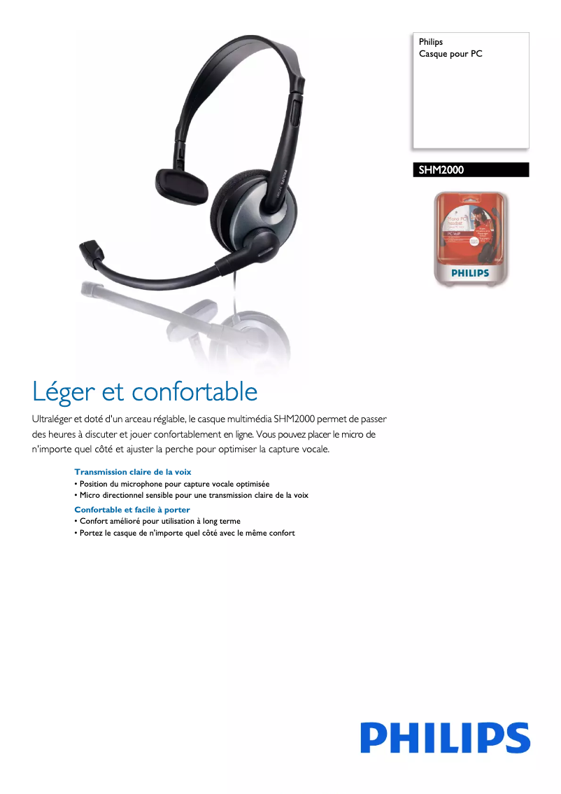 Page 1 de la notice Fiche technique Philips SHM2000