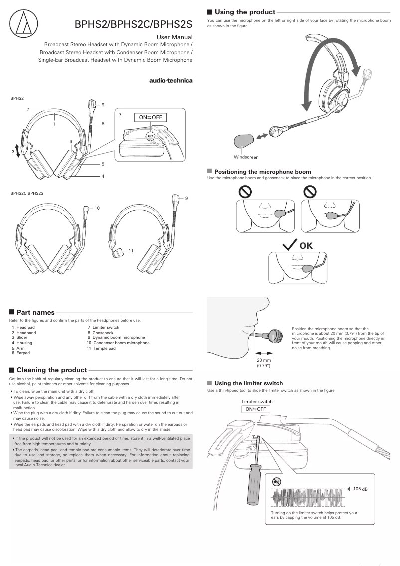Página 1 del manual Manual de usuario Audio-Technica BPHS2C