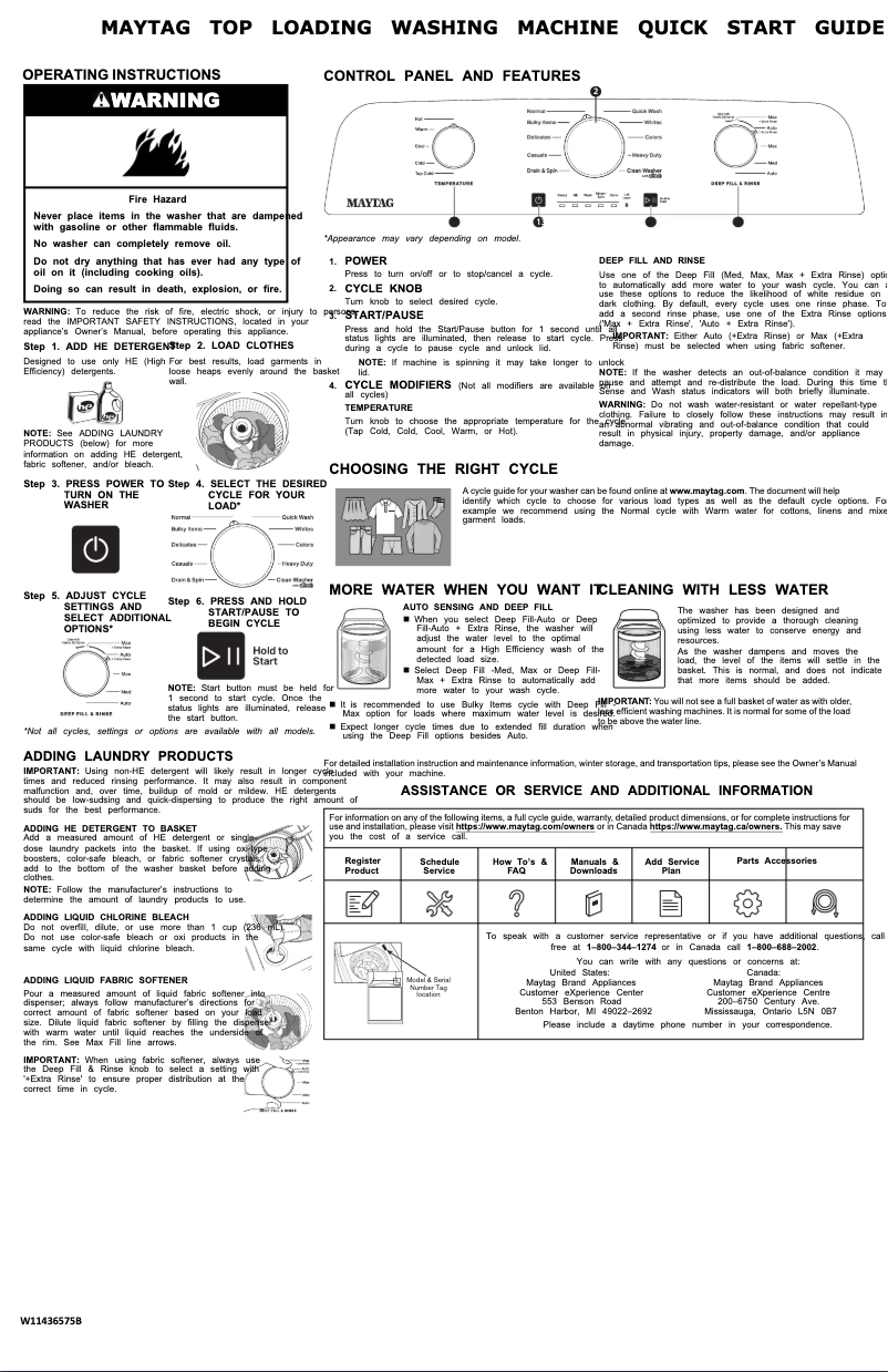Page n°1 - Guide de démarrage rapide Maytag MVW4505MW