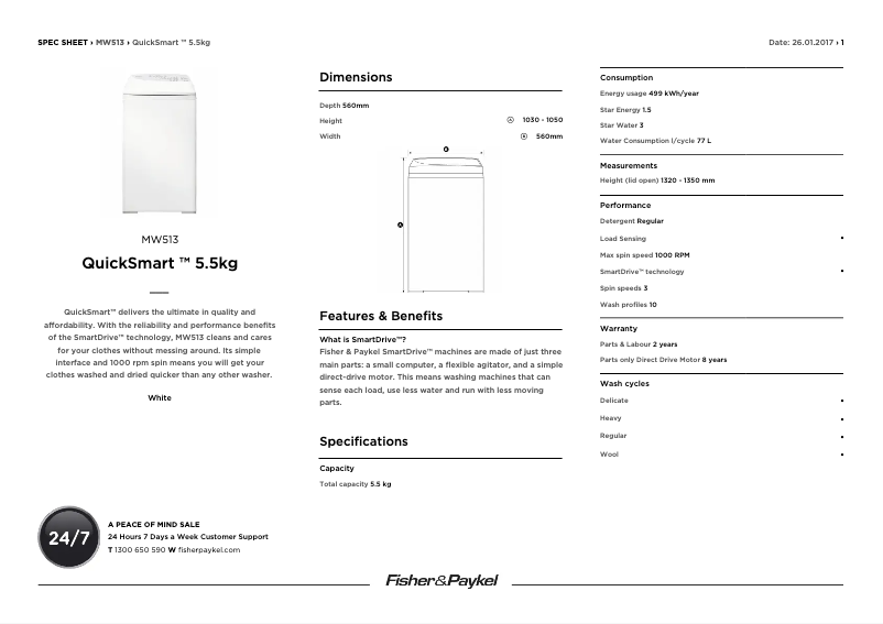 Page n°1 - Fiche technique Fisher & Paykel MW513 QuickSmart