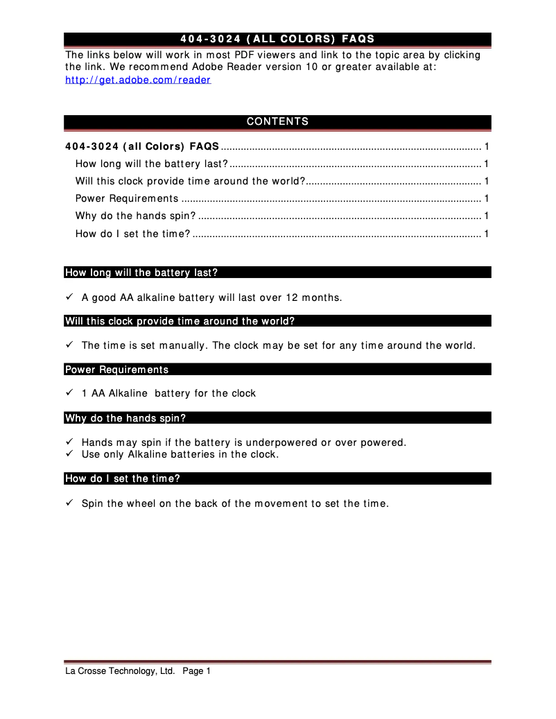 Page 1 de la notice FAQ La Crosse Technology 404-3024