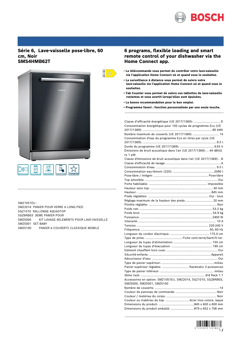 Imagen de la primera página del manual del dispositivo SMS4HMB62T