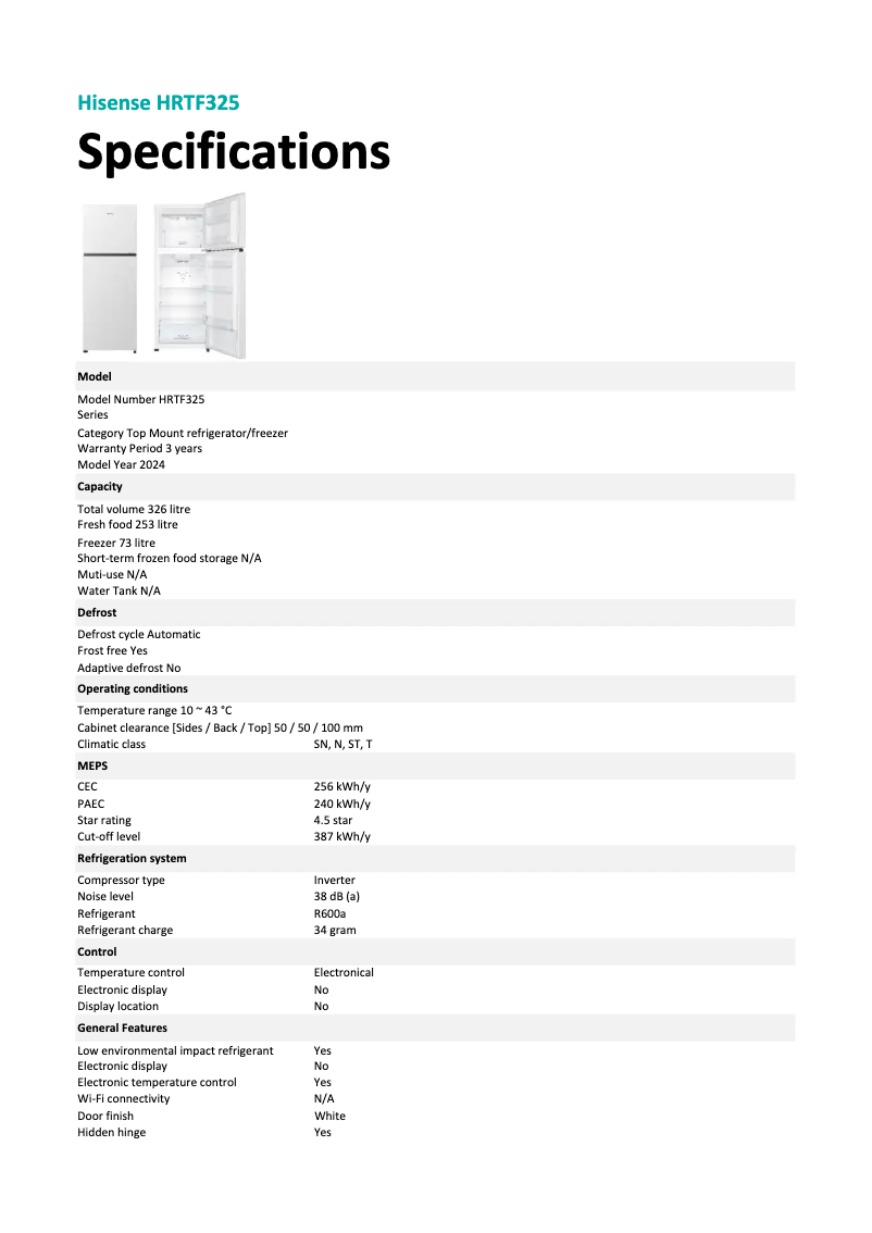 Image de la première page du manuel de l'appareil HRTF325