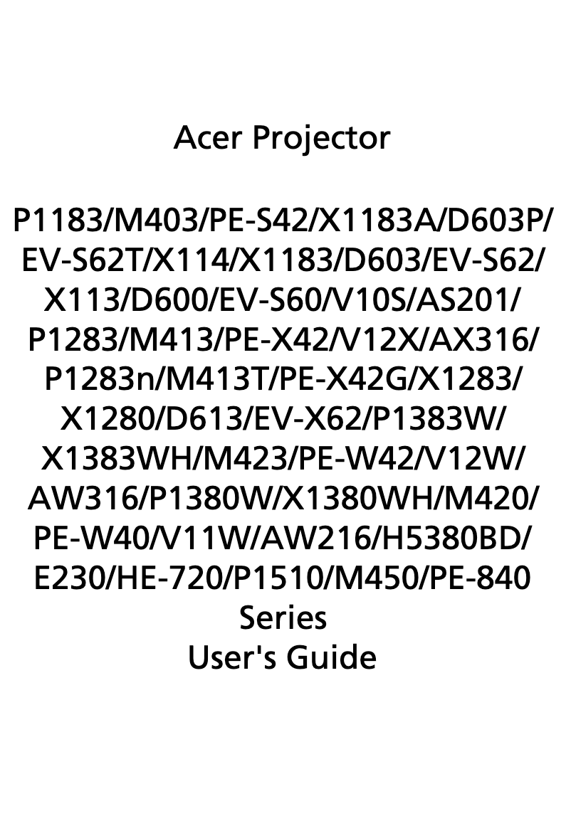 Page n°1 - Manuel utilisateur Acer X1380WH