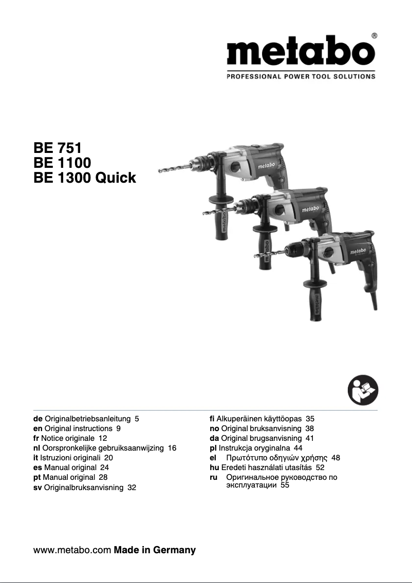Página 1 del manual Manual de usuario Metabo BE 1300-X3 Quick