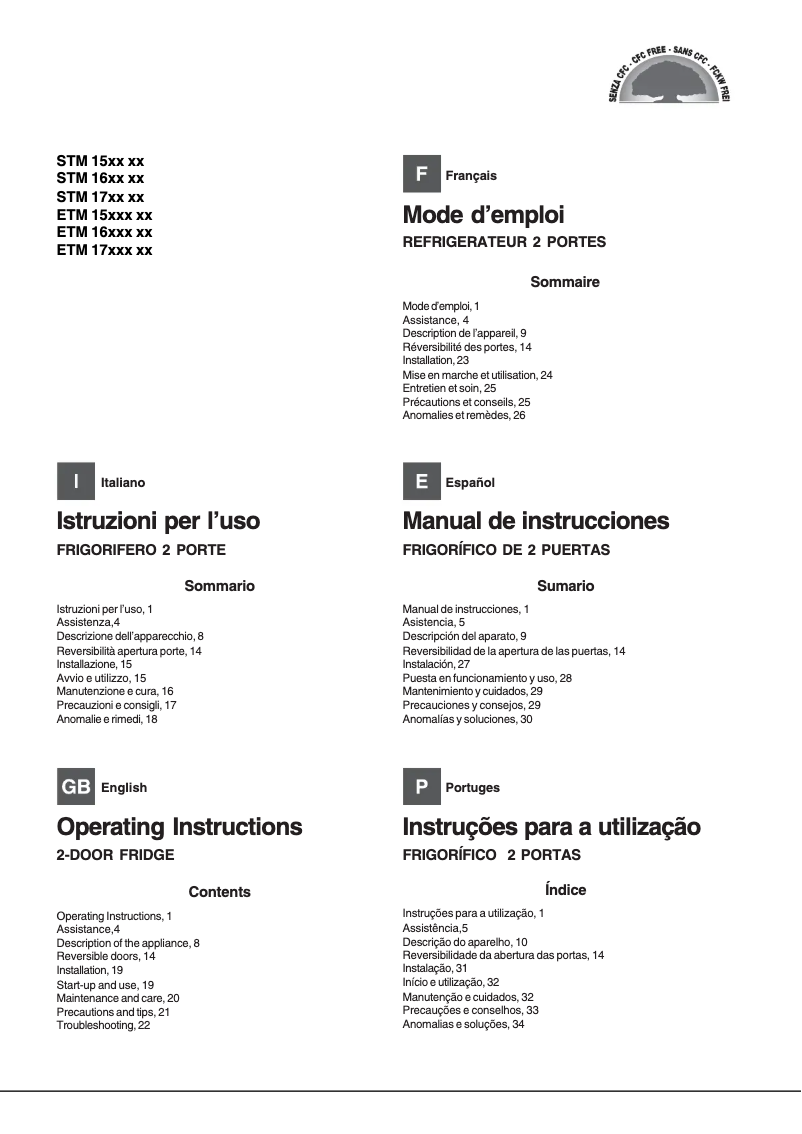 Page 1 de la notice Manuel utilisateur Hotpoint Ariston ETM 15220 V