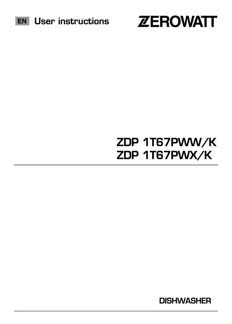 Page n°1 - Manuel utilisateur Zerowatt ZDP 1T67PWW/K