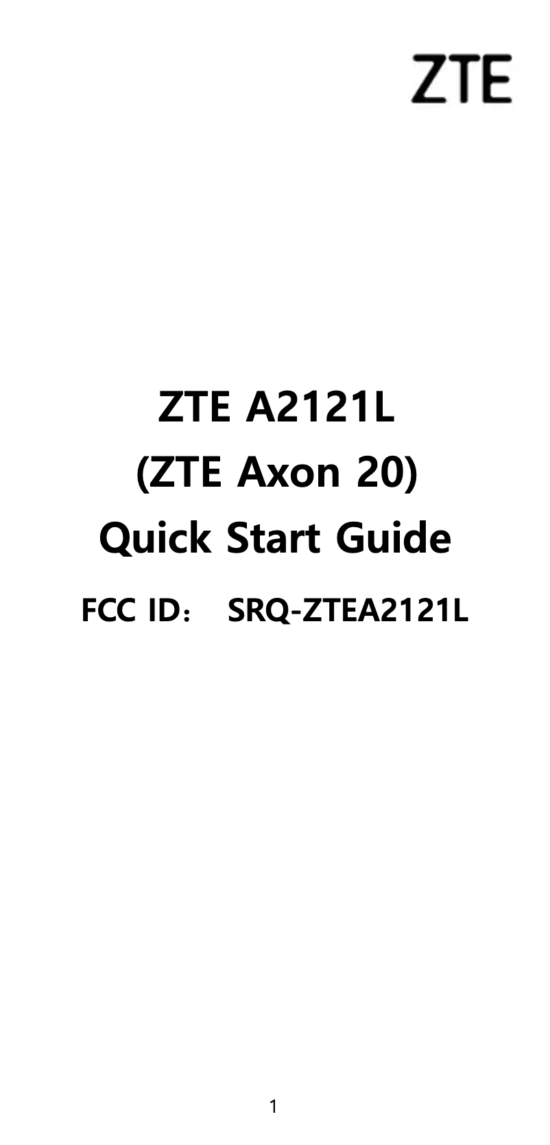 Page 1 de la notice Guide de démarrage rapide ZTE Axon 20