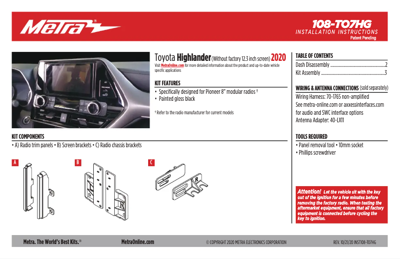 Page n°1 - Manuel utilisateur Metra 108-TO7HG