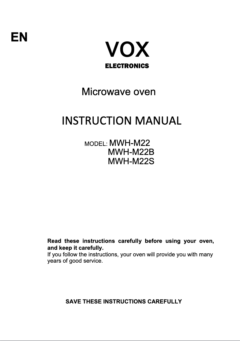 Page 1 de la notice Manuel utilisateur VOX MWH-M22S