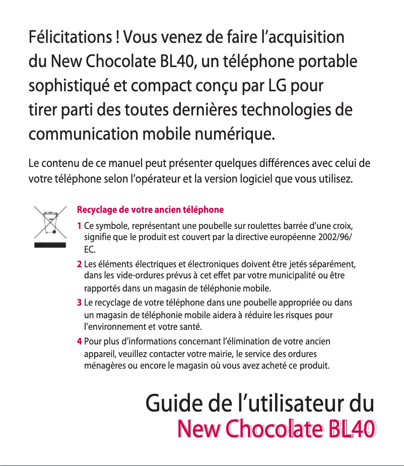 Page 1 de la notice Manuel utilisateur LG BL40G