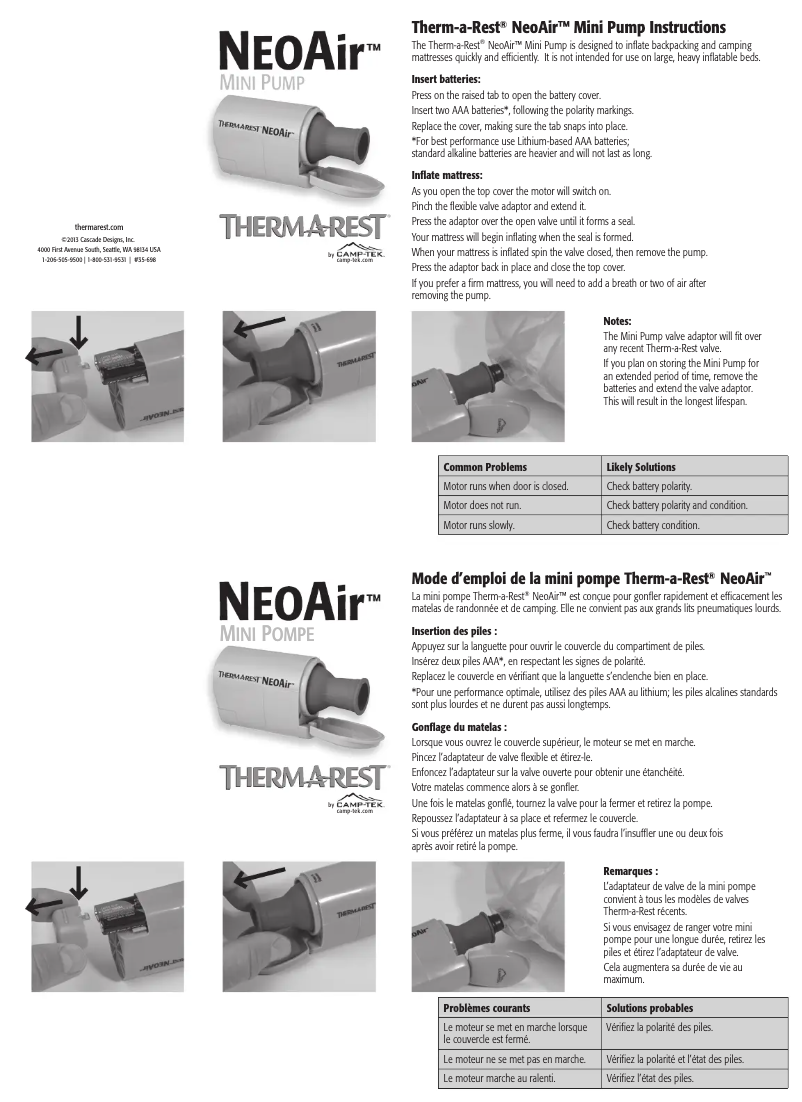 Page n°1 - Manuel utilisateur Thermarest NeoAir