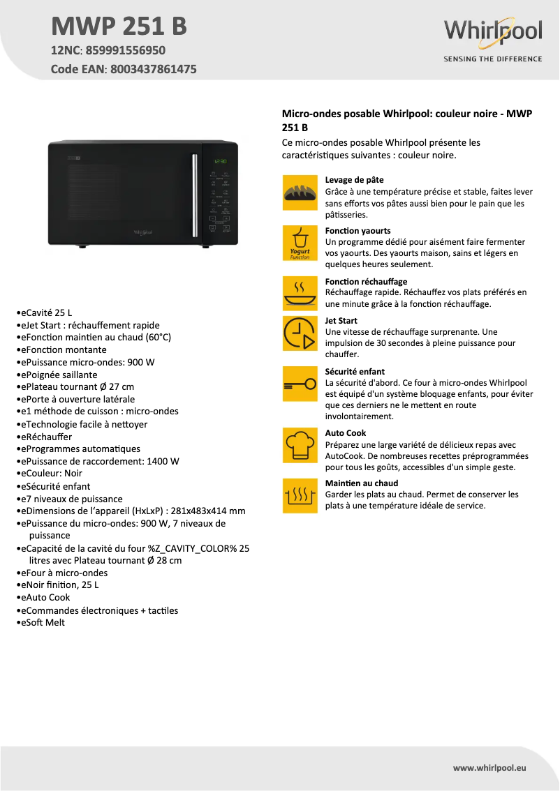 Image de la première page du manuel de l'appareil MWP 251