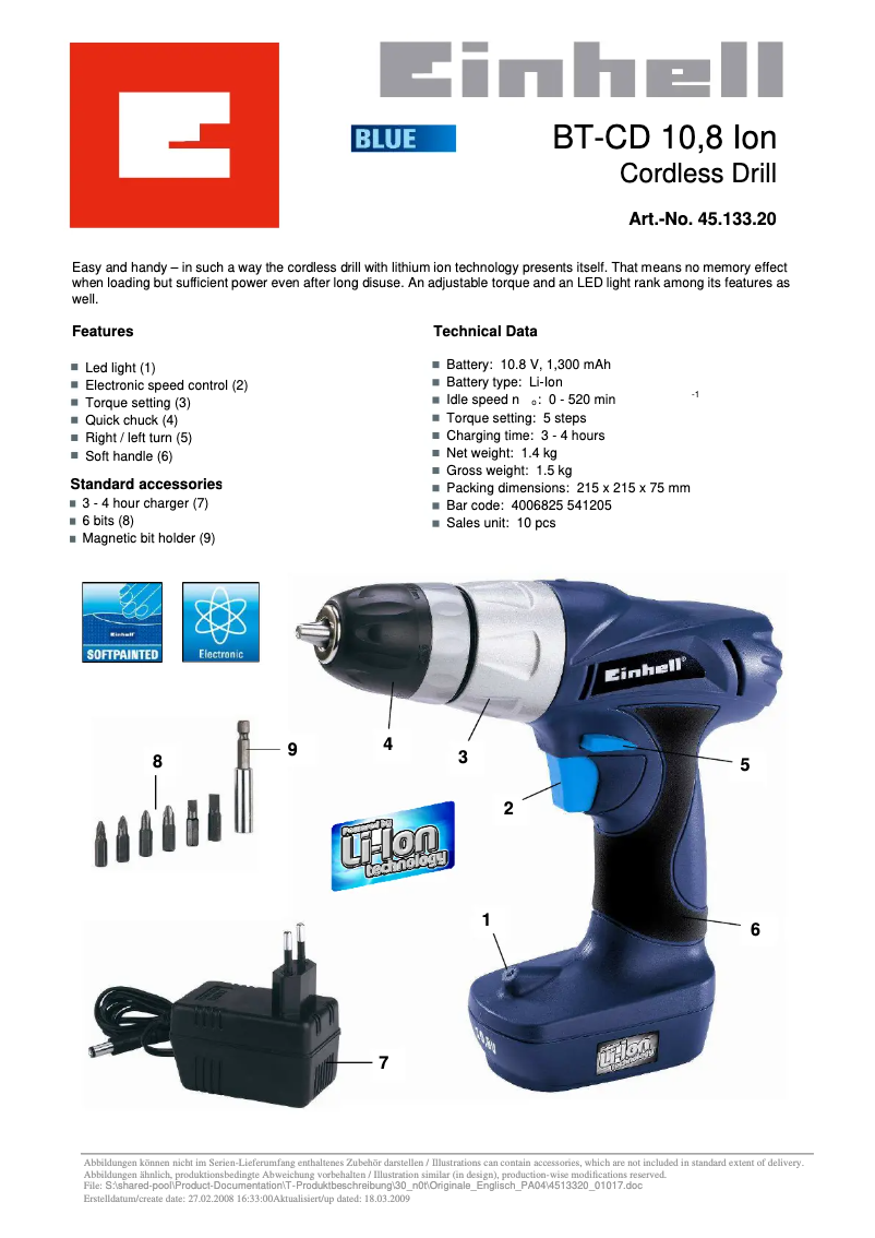 Page n°1 - Manuel utilisateur Einhell BT-CD 10,8 Ion