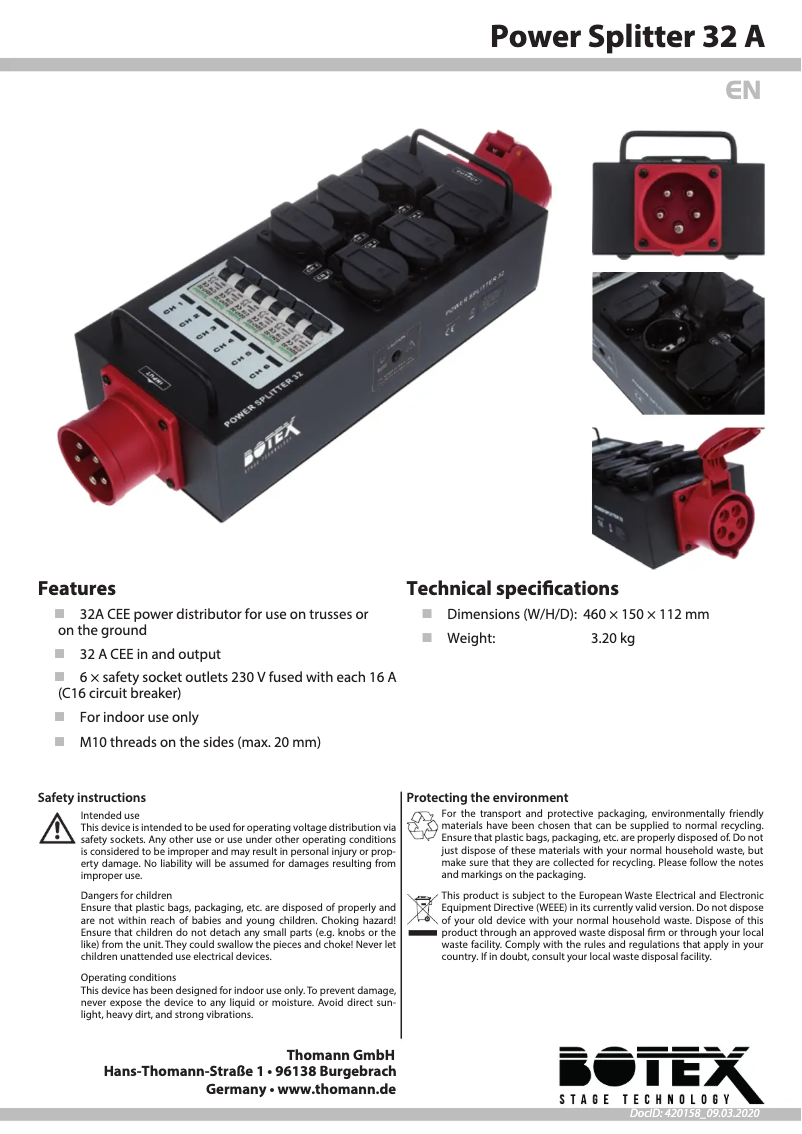 Page n°1 - Manuel utilisateur Botex Power Splitter 32 A