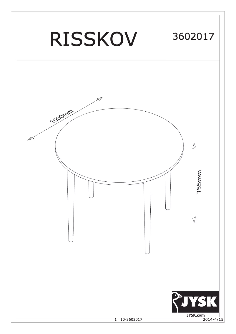 Page 1 de la notice Manuel utilisateur JYSK Risskov (100x76)