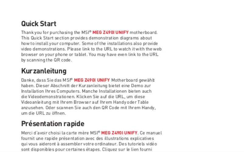 Page n°1 - Manuel utilisateur MSI MEG Z490I Unify