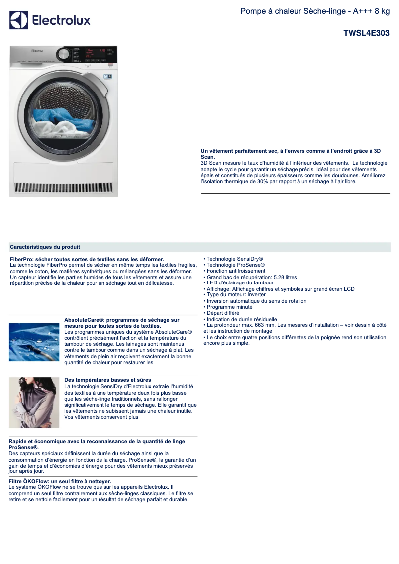 Page n°1 - Fiche technique Electrolux TWSL4E303