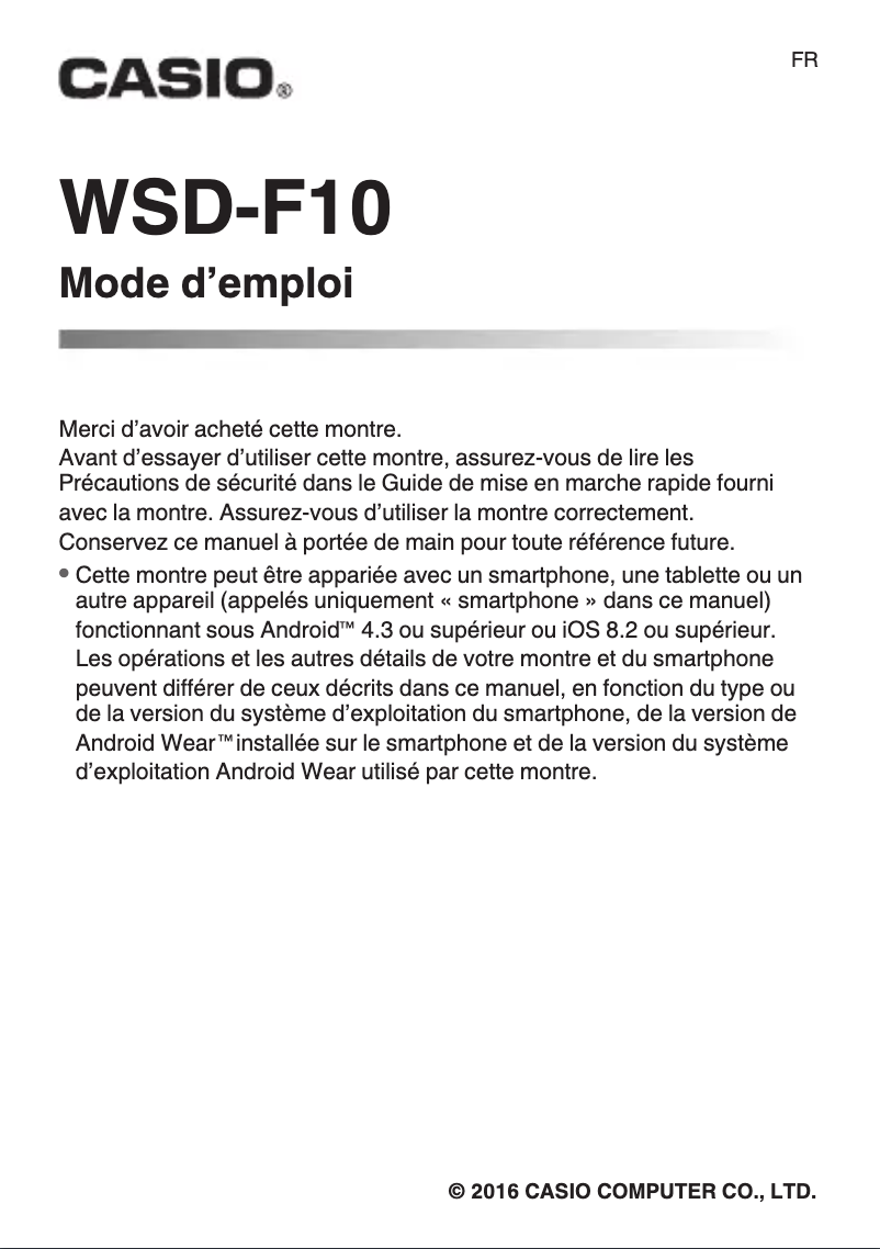 Page 1 de la notice Manuel utilisateur Casio Pro Trek Smart WSD-F10
