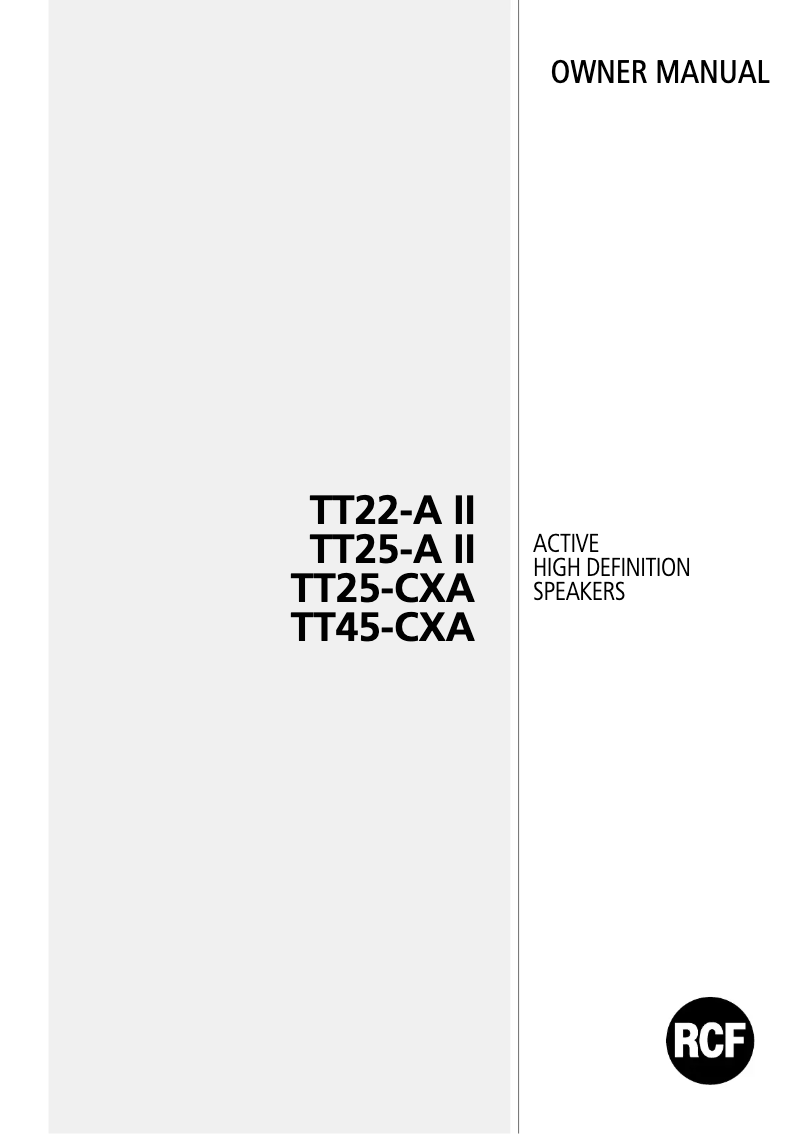 Page 1 de la notice Manuel utilisateur RCF TT 22-A II