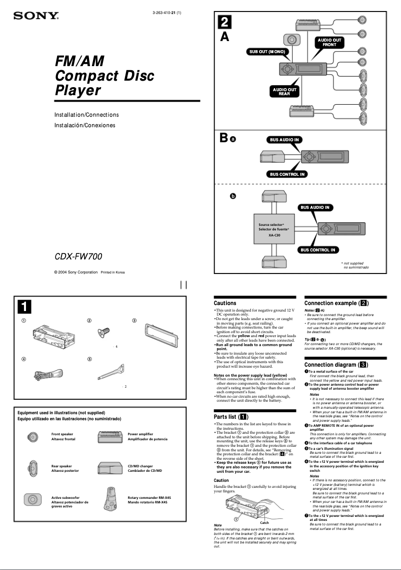 Page n°1 - Guide d'installation Sony CDX-FW700