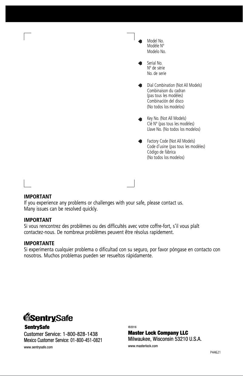 Page n°1 - Manuel utilisateur SentrySafe SFW123FSC