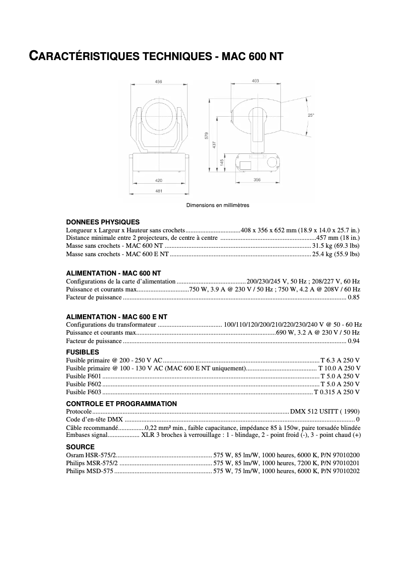 Page 1 de la notice Fiche technique Martin WDMX-512